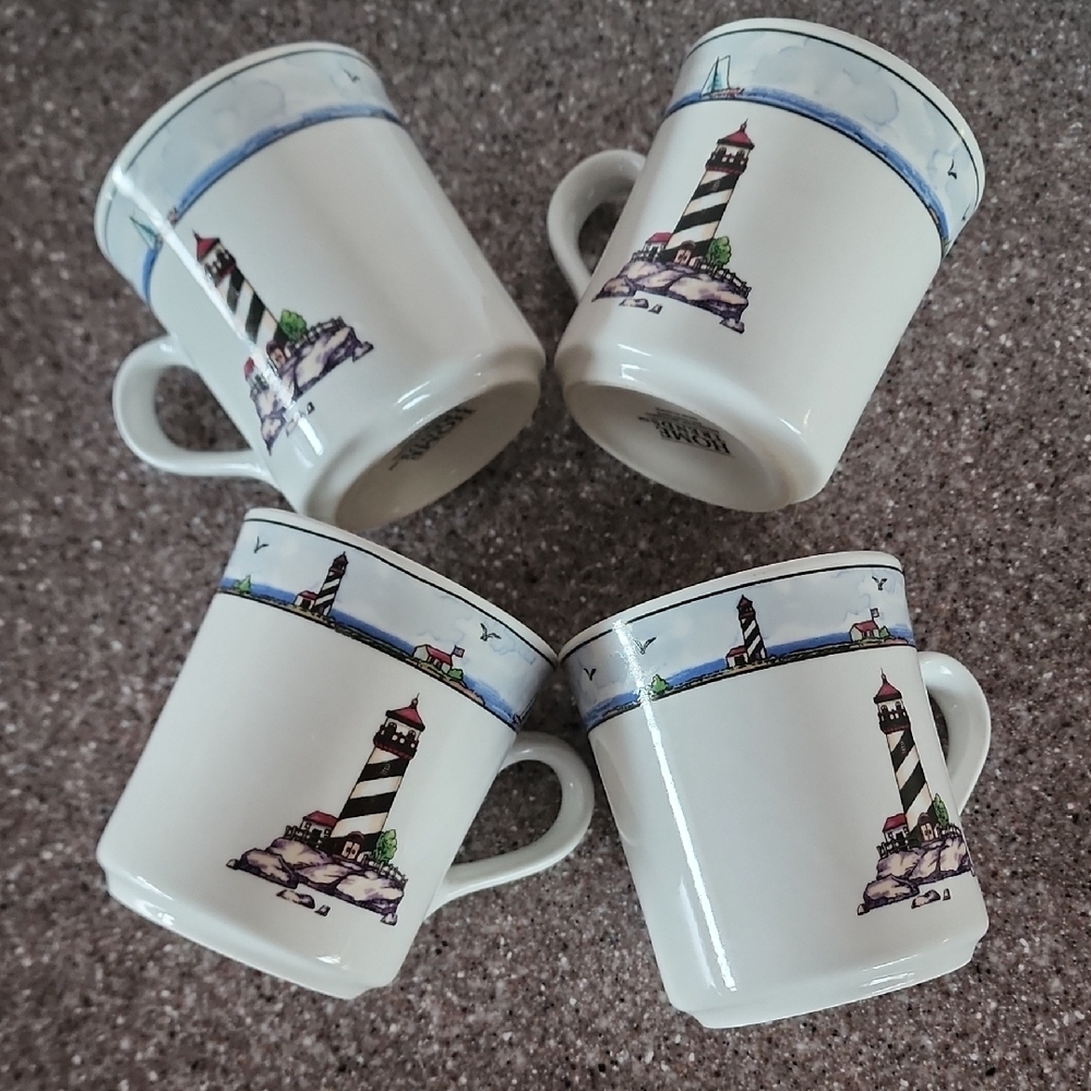 Set of 4. Home Trends, Ceramic Lighthouse Coffee/ Tea Mugs